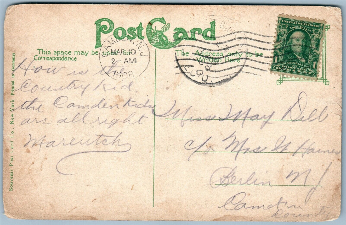 CAMDEN NJ PYNE PAYNT ANTIQUE POSTCARD
