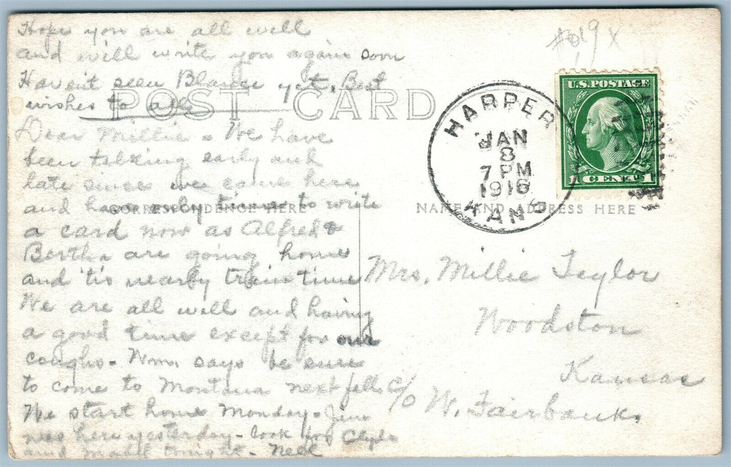 HARPER KS RAILROAD STATION RAILWAY TRAIN DEPOT ANTIQUE REAL PHOTO POSTCARD RPPC