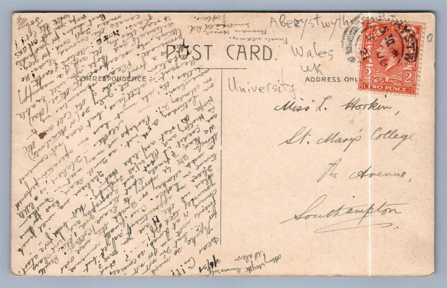 ABERYSTWYTH UNIVERSITY WALES UK ANTIQUE REAL PHOTO POSTCARD RPPC