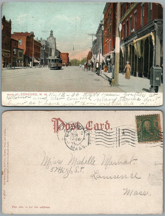 CONCORD N.H. MAIN STREET 1906 UNDIVIDED ANTIQUE POSTCARD