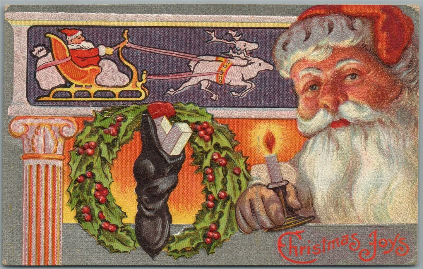 SANTA CHRISTMAS JOYS ANTIQUE POSTCARD