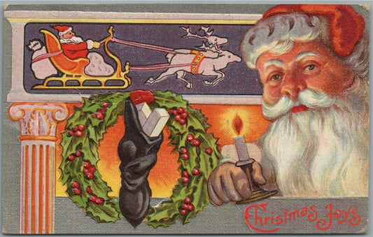 SANTA CHRISTMAS JOYS ANTIQUE POSTCARD