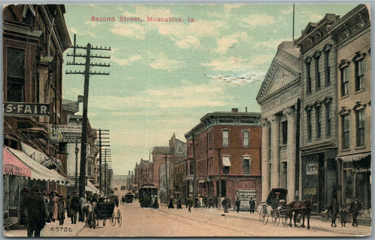 MUSCATINE IA SECOND STREET ANTIQUE POSTCARD