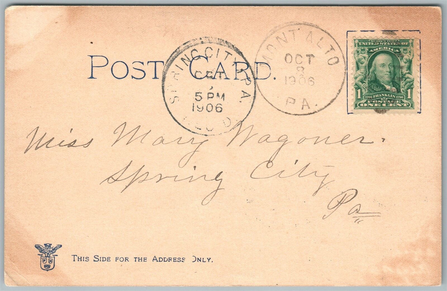 CHAMBERSBURG PA HOSPITAL 1906 UNDIVIDED ANTIQUE POSTCARD