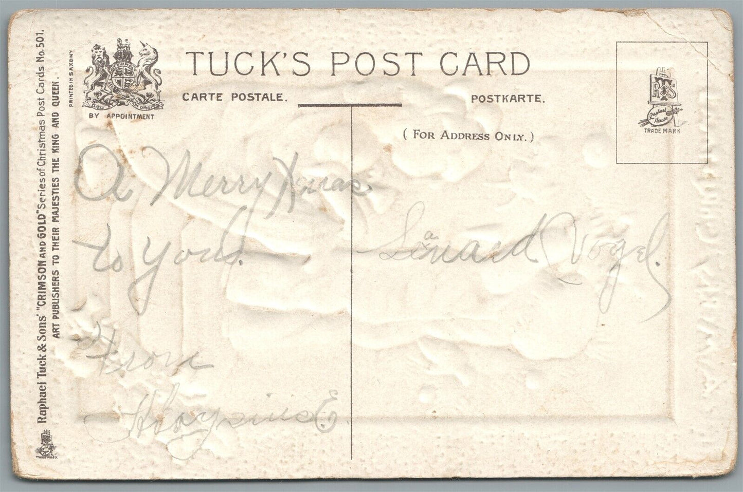 KIDS DECORATING CHRISTMAS TREE NEW YEAR EMBOSSED ANTIQUE POSTCARD