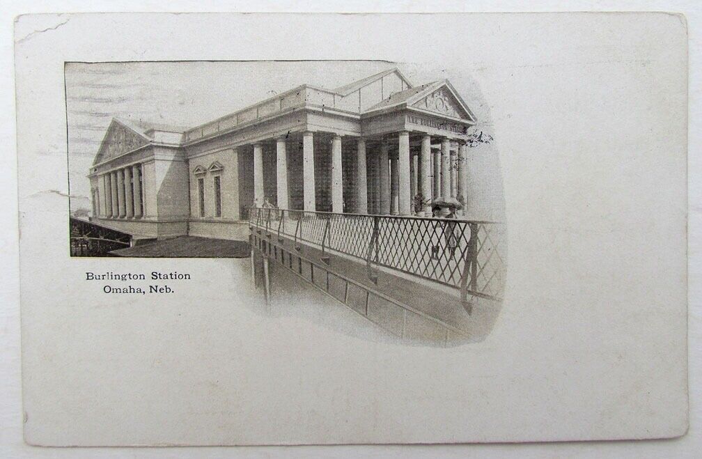 VINTAGE 1911 POSTCARD BURLINGTON STATION OMAHA NEB. railroad railway
