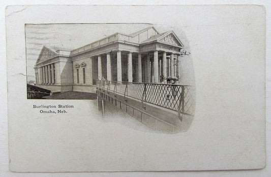 VINTAGE 1911 POSTCARD BURLINGTON STATION OMAHA NEB. railroad railway