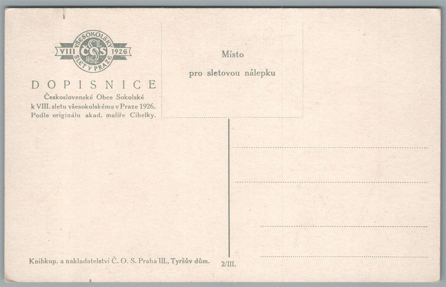 CZECH REPUBLIC 1926 VIII SLET VSESOKOLSKY V PRAZE ANTIQUE POSTCARD