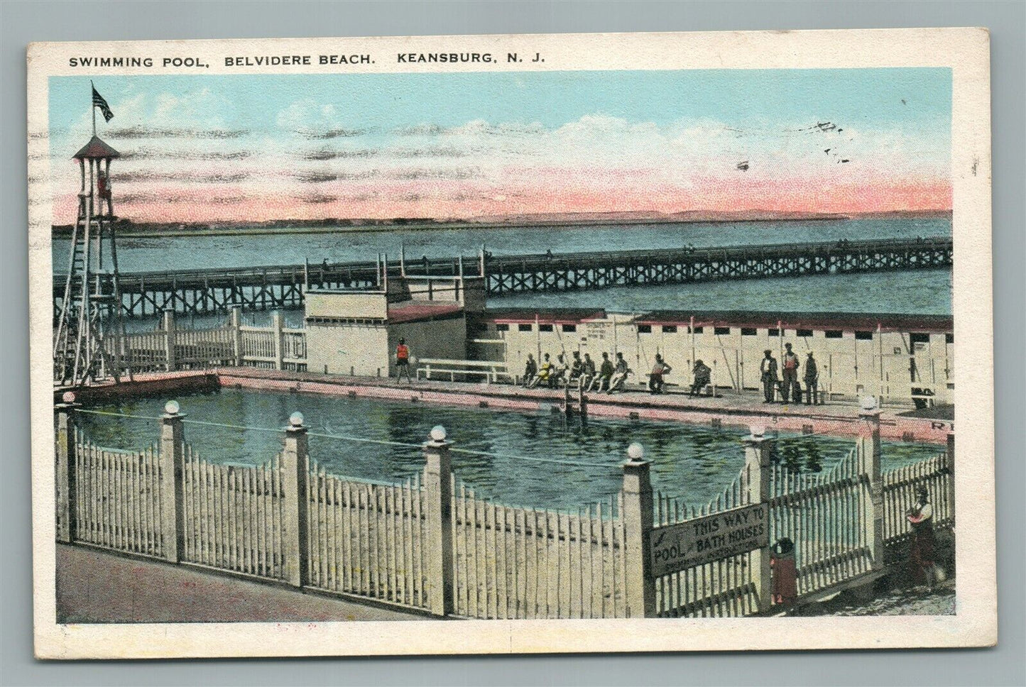 KEANSBURG NJ BELVIDERE BEACH SWIMMING POOL ANTIQUE POSTCARD