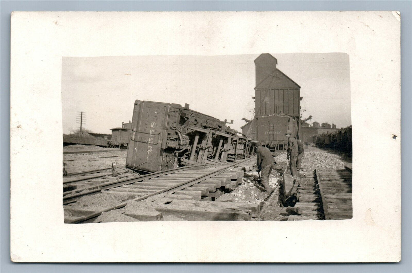 TRAIN WRECK by HIGH WATER ANTIQUE REAL PHOTO POSTCARD RPPC railway railroad