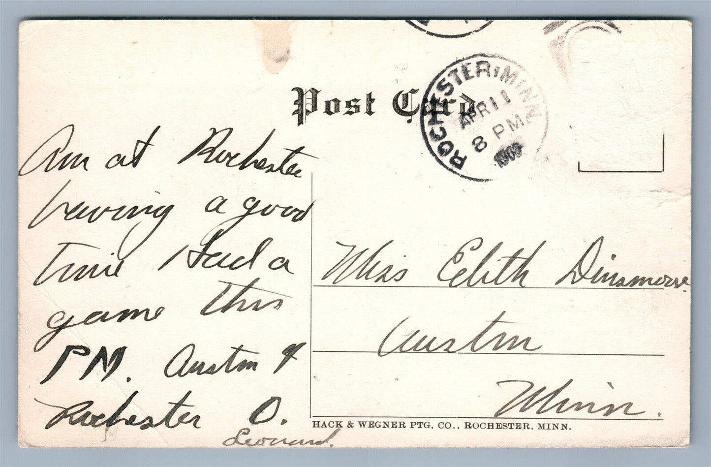 ROCHESTER MN YMCA BUILDING ANTIQUE POSTCARD