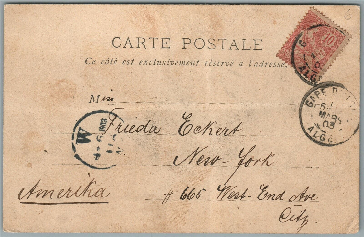 SHIP in ALGER PORT DEPART DU COURRIER DE FRANCE ANTIQUE POSTCARD w/ STAMP