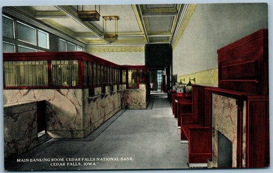 CEDAR FALLS IA NATIONAL BANK INTERIOR ANTIQUE POSTCARD