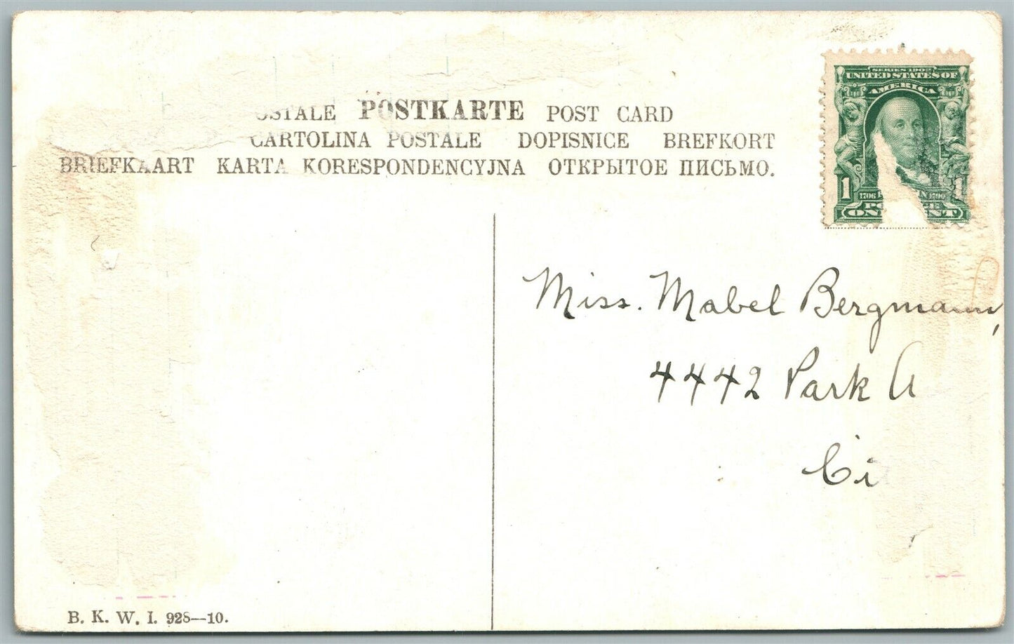 MULTIPLE BABIES w/ STORK in the GARDEN ANTIQUE POSTCARD