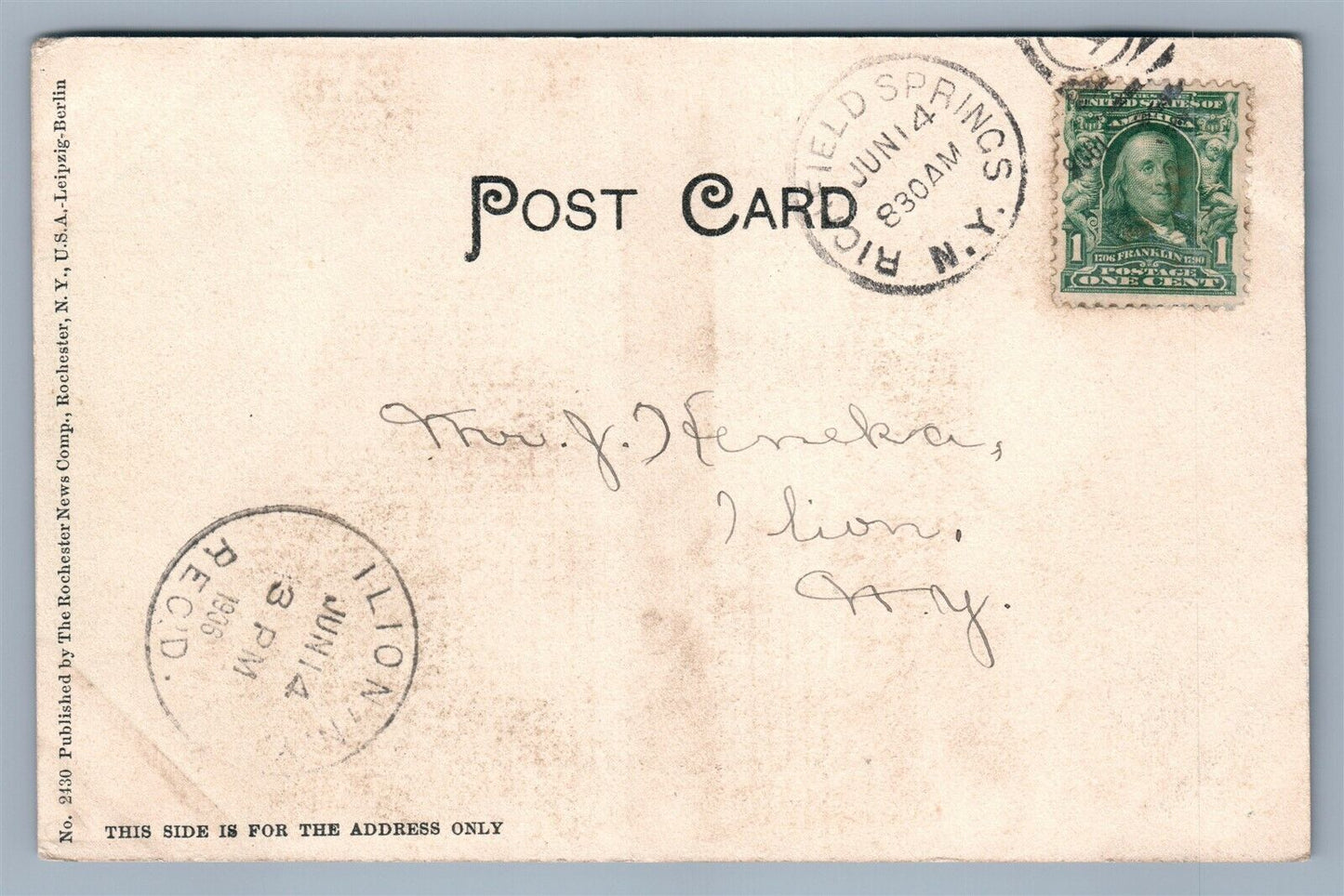 RICHFIELD SPRINGS NY EAST MAIN STREET ANTIQUE POSTCARD