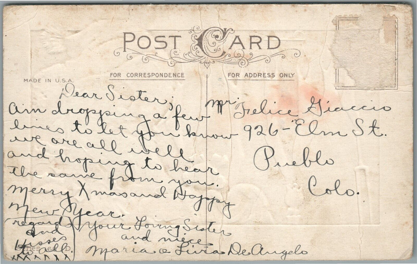 CHRISTMAS MAY SANTA FILL YOUR STOCKING FULL ANTIQUE POSTCARD