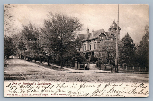 PORTLAND OR RESIDENCE 1907 UNDIVIDED ANTIQUE POSTCARD