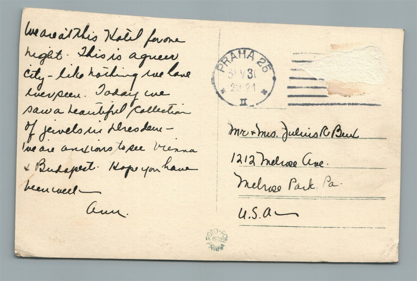 CZECH REPUBLIC PRAHA GRAND HOTEL SROUBEK VINTAGE REAL PHOTO POSTCARD RPPC w/CARS