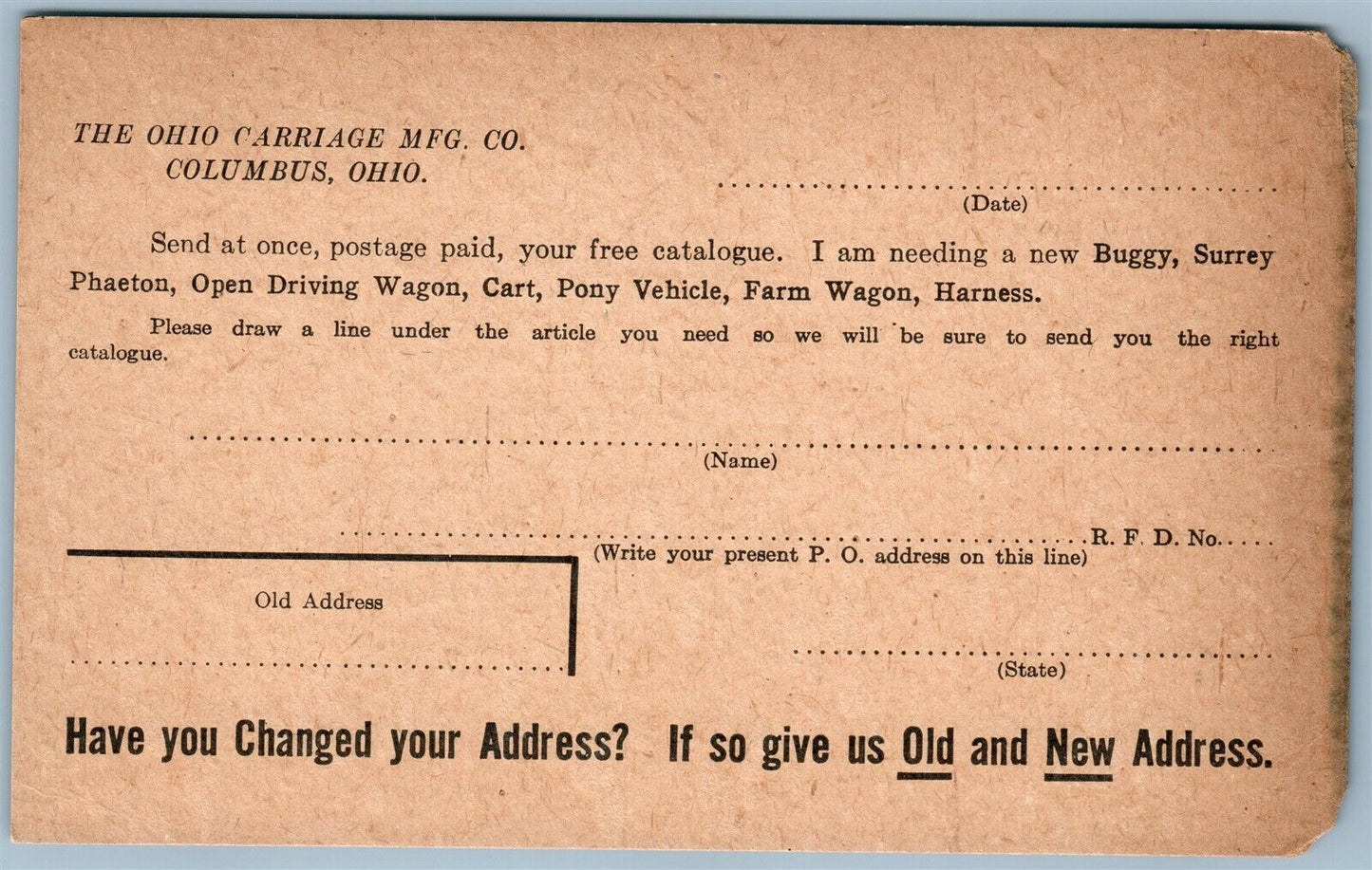 COLUMBUS OH OHIO CARRIAGE MFC CO. SPLIT HICKORY VEHICLES ANTIQUE POSTCARD