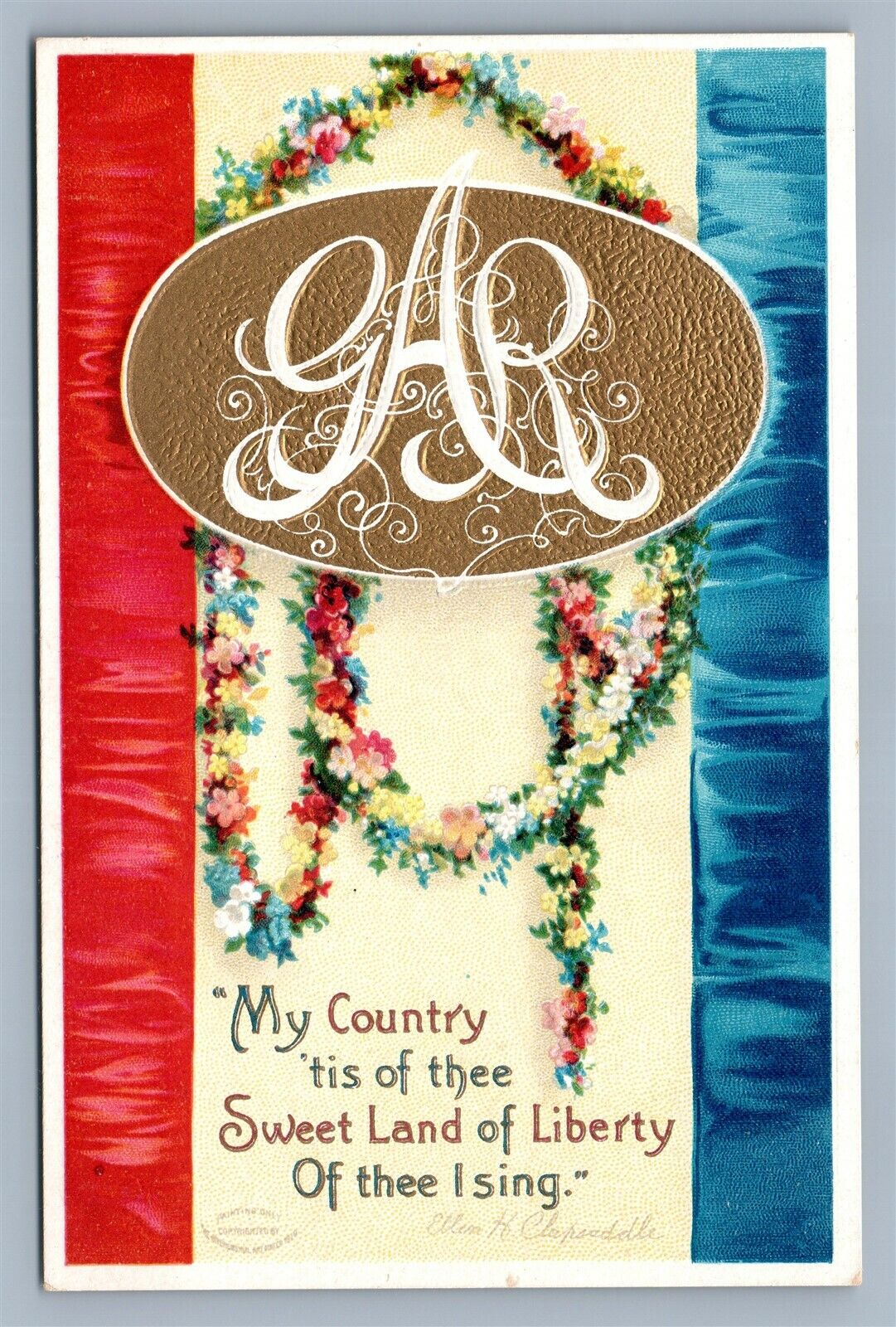 GAR ARTIST SIGNED CLAPSADDLE ANTIQUE POSTCARD sweet land of liberty