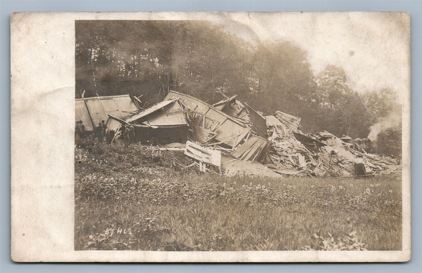 TRAIN WRECK BOSTON & MAINE RAILROAD ANTIQUE REAL PHOTO POSTCARD RPPC railway