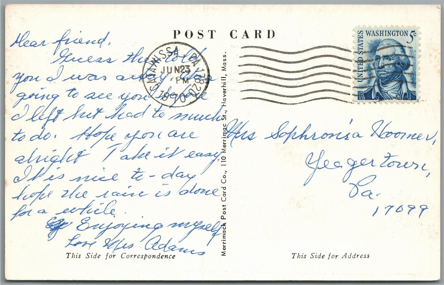 CATAWISSA PA POST OFFICE VINTAGE POSTCARD