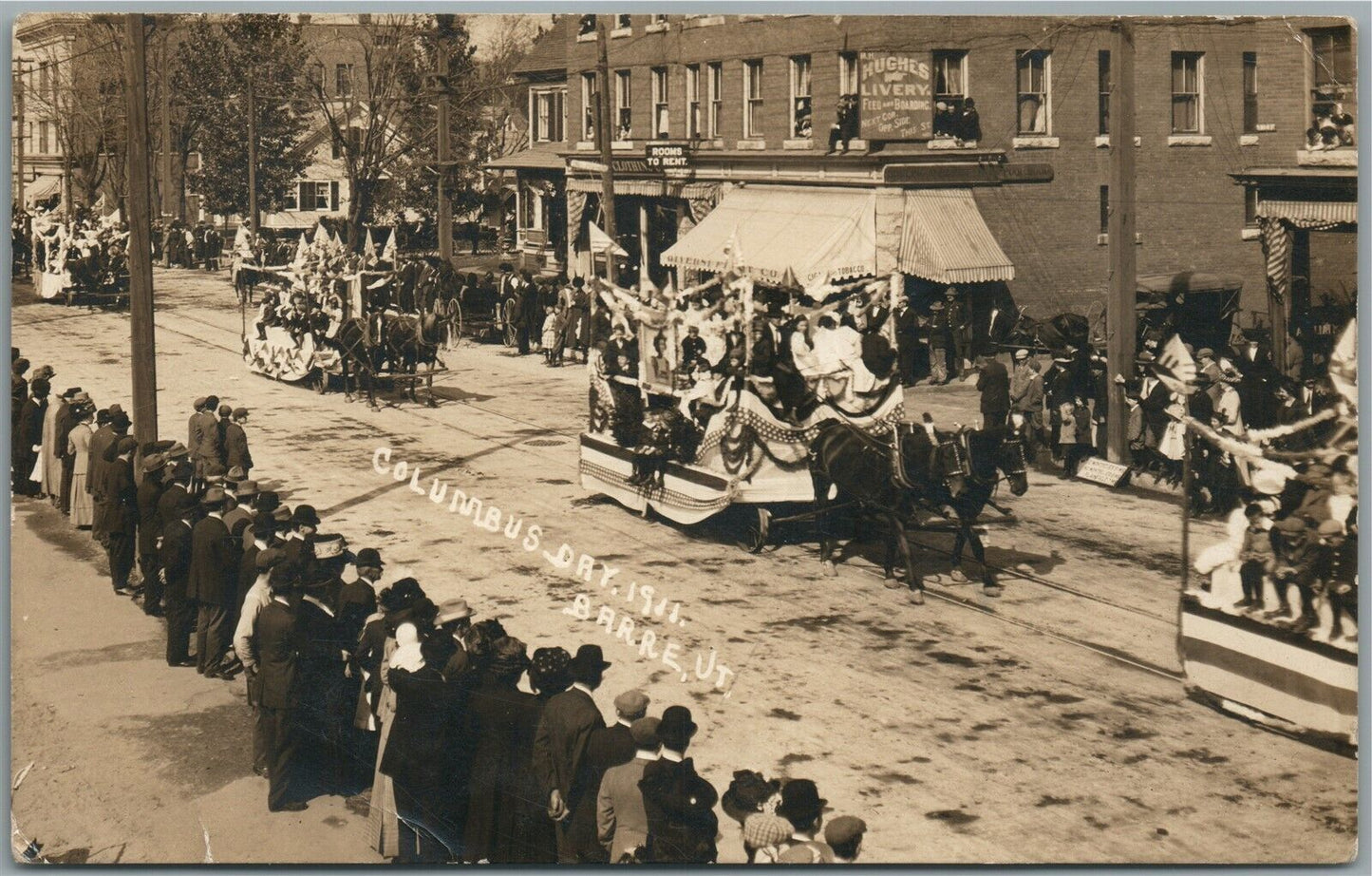 BARRE VT COLUMBUS DAY PARADE ANTIQUE REAL PHOTO POSTCARD RPPC