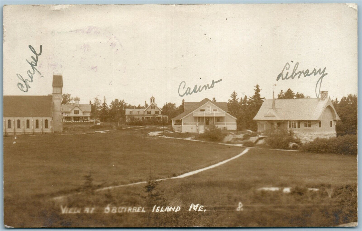 SQUIRREL ISLAND ME CASINO LIBRARY CHAPEL ANTIQUE REAL PHOTO POSTCARD RPPC