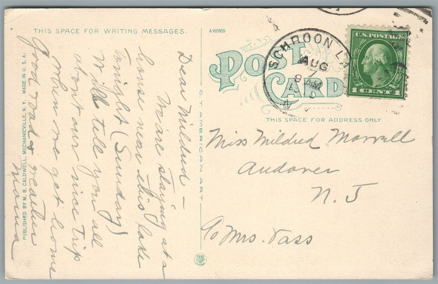 SCHROON LAKE NY STR. EVELYN AT DOCK IN ADIRONDACKS ANTIQUE POSTCARD