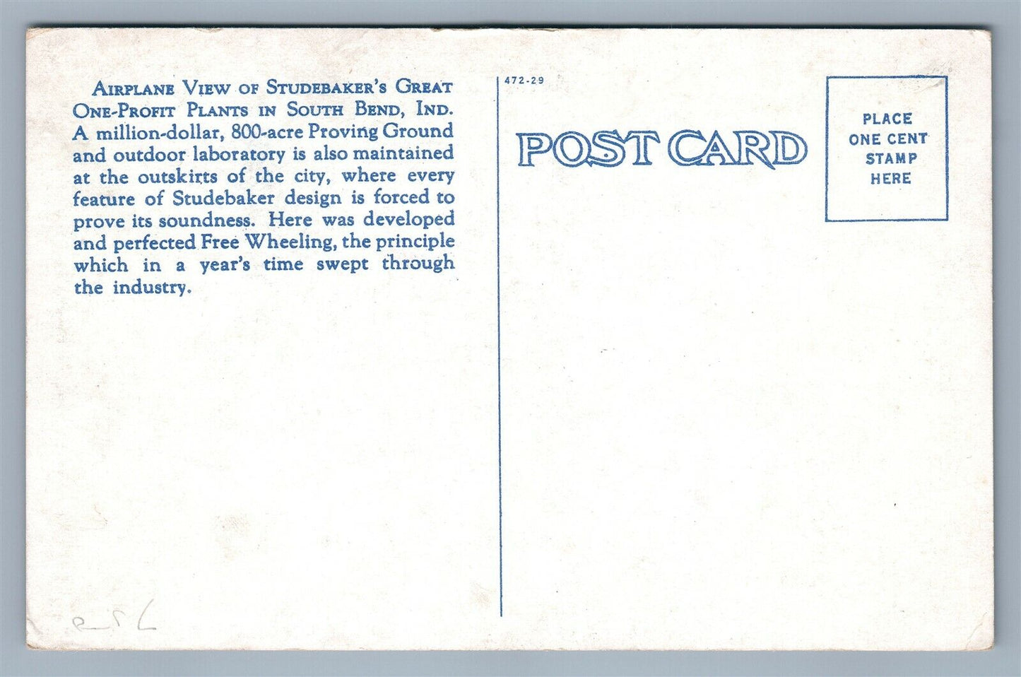 SOUTH BEND IND STUDEBAKER CORPORATION ANTIQUE POSTCARD