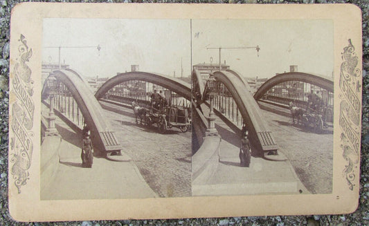 HARLEM BRIDGE DRAW CLOSED NEW YORK CITY EARLY ANTIQUE STEREOVIEW PHOTO