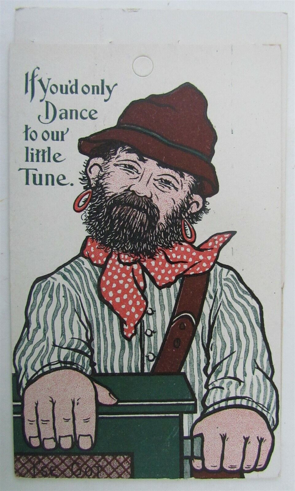 FOLDING ANTIQUE POSTCARD -  STREET ORGAN PLAYER