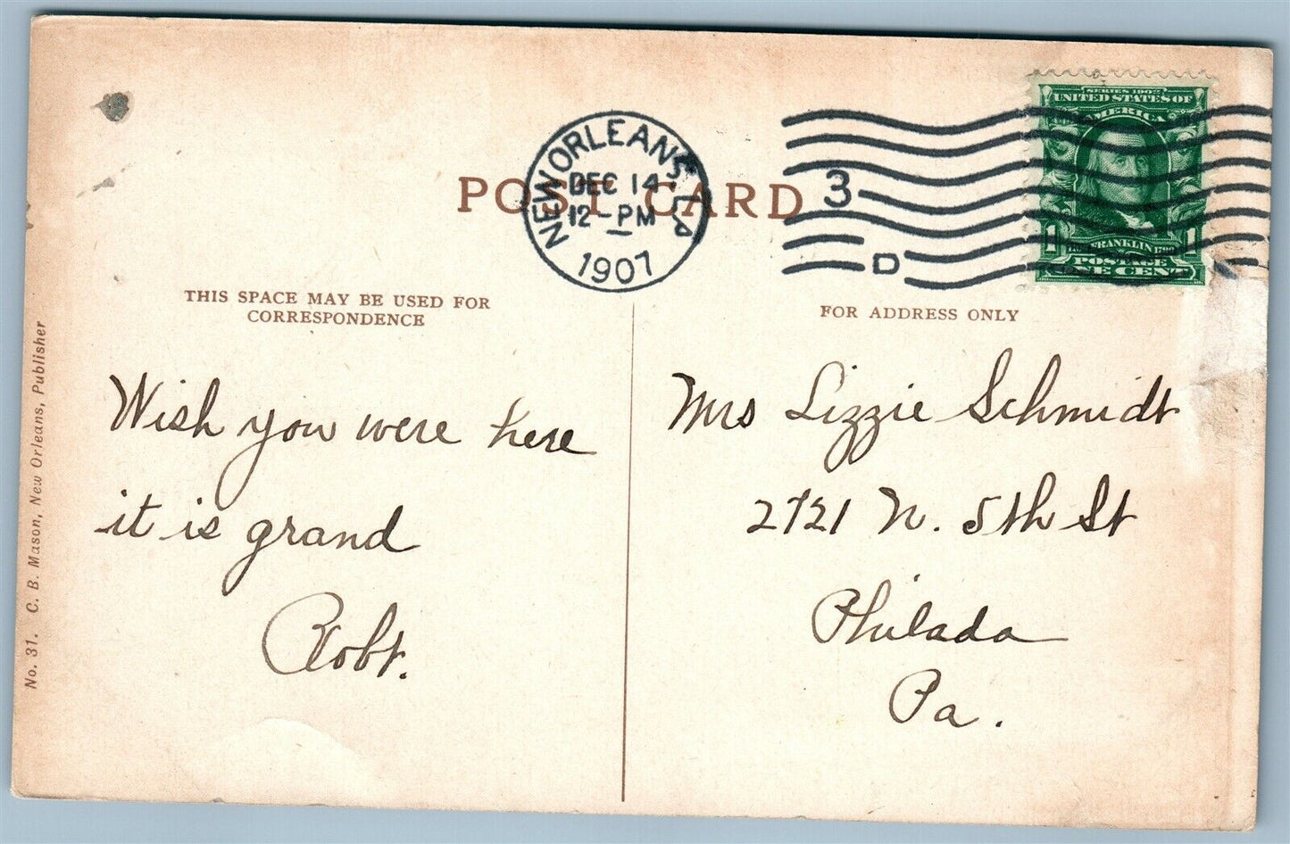 NEW ORLEANS LA ST. CHARLES AVE. RESIDENCE ANTIQUE POSTCARD