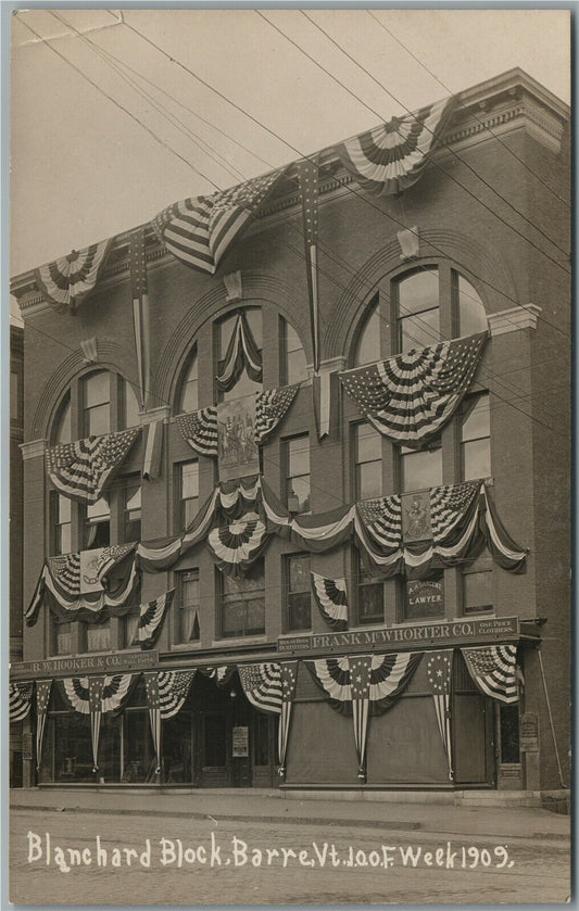 BARRE VT BLANCHARD BLOCK 1909 ANTIQUE REAL PHOTO POSTCARD RPPC