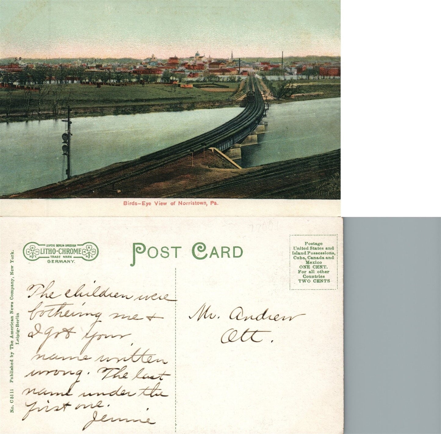 NORRISTOWN PA BIRDS EYE VIEW ANTIQUE POSTCARD