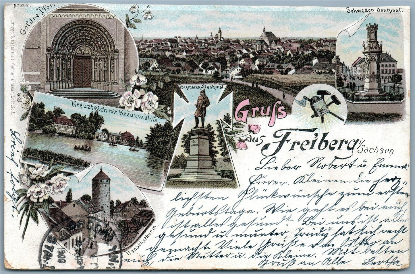 GRUSS AUS FREIBERG GERMANY 1900 ANTIQUE POSTCARD
