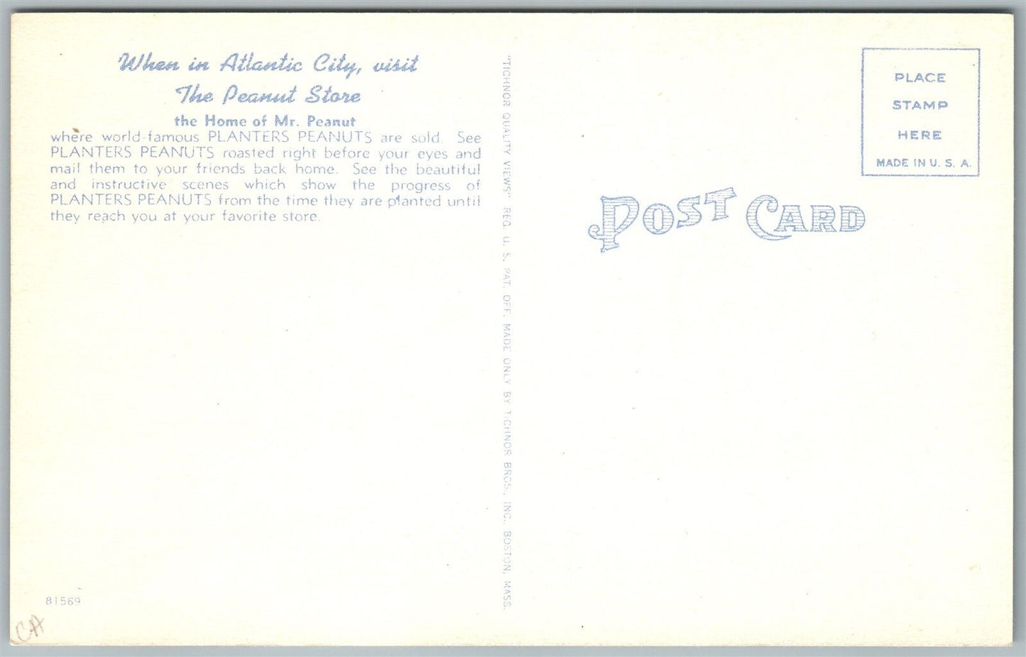 ATLANTIC CITY NJ PEANUT STORE on BOARDWALK VINTAGE POSTCARD