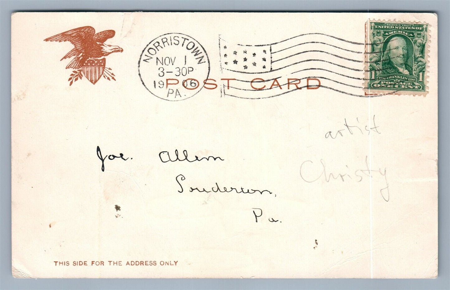 ARTIST SIGNED by EARL CHRISTY LADY RIDING HORSE CART ANTIQUE POSTCARD