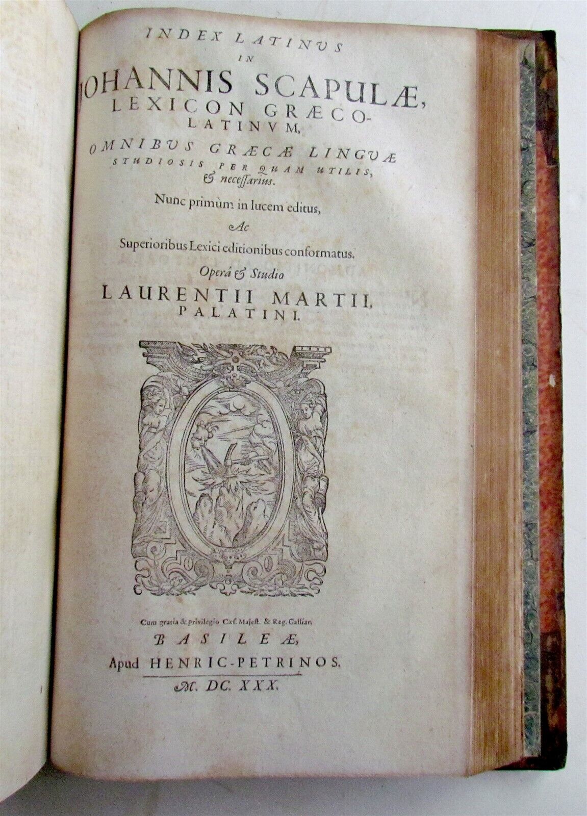 1628 GREEK LATIN DICTIONARY antique FOLIO Lexicon Graecolatinum Novum by Scapula