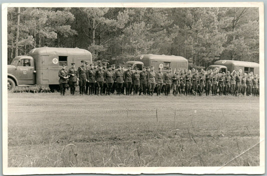 RUSSIAN WWII ERA MILITARY GROUP PHOTO w/ RED CROSS TRUCKS