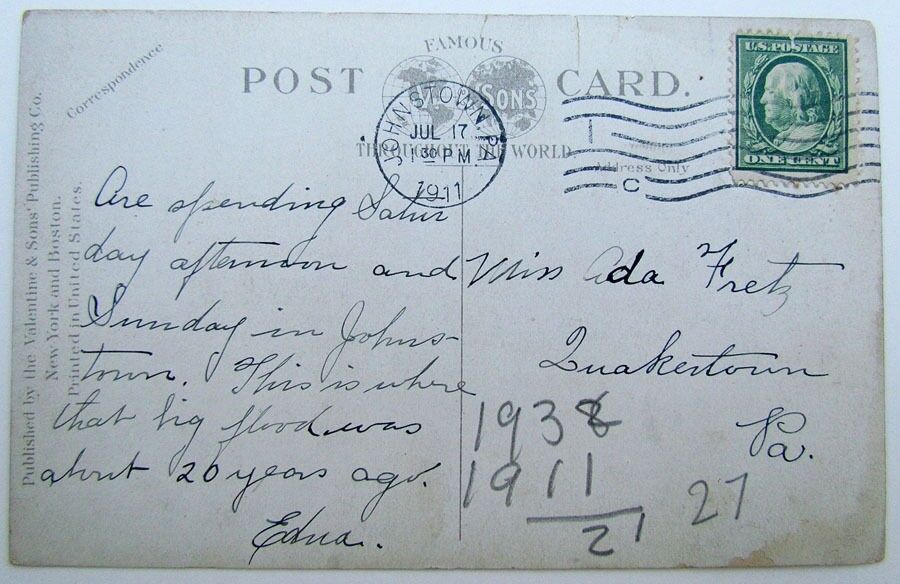 VINTAGE 1911 POSTCARD STREET SCENE MAIN STREET JOHNSTOWN PA