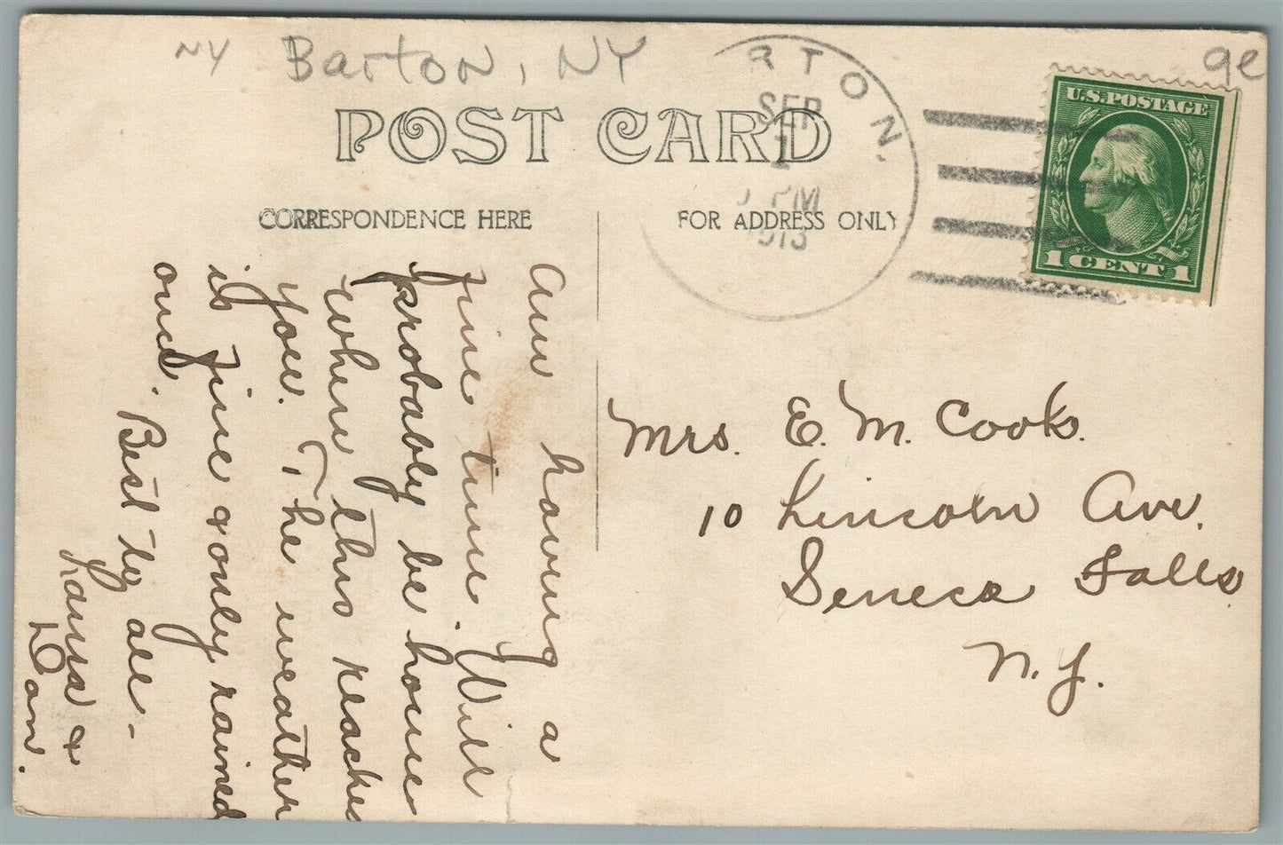 BARTON NY SPENCER STREET ANTIQUE REAL PHOTO POSTCARD RPPC