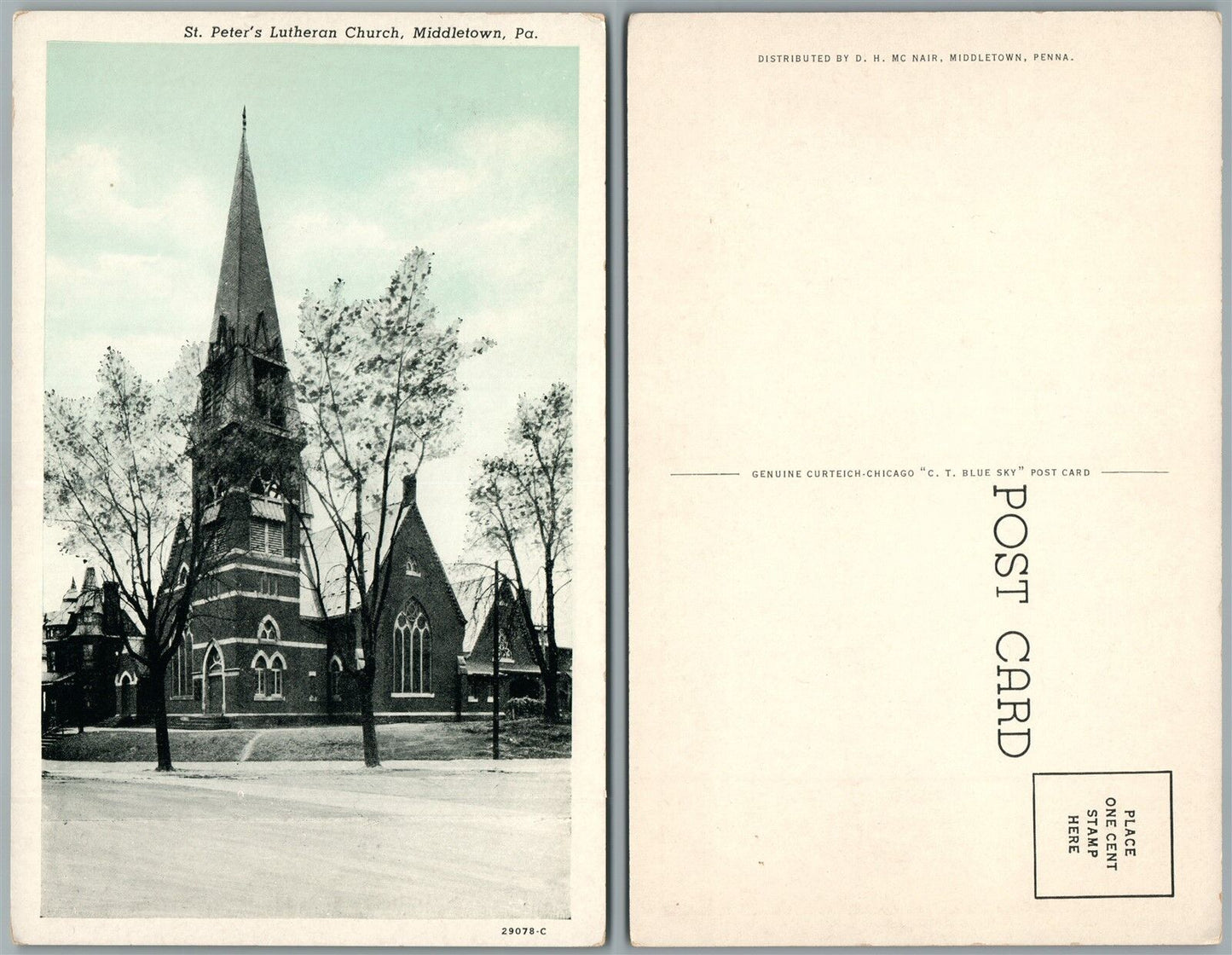 MIDDLETOWN PA ST.PETER'S LUTHERAN CHURCH ANTIQUE POSTCARD