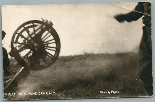 PINE CAMP NY IN FIRE MILITARY ARTILLERY ANTIQUE REAL PHOTO POSTCARD RPPC