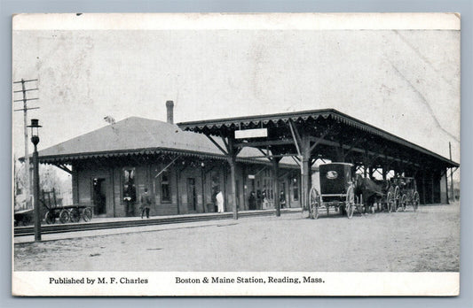 READING MA RAILROAD STATION ANTIQUE POSTCARD RAILWAY DEPOT