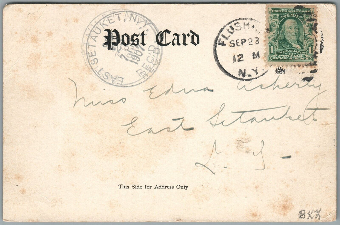 BROOKLYN NY FLUSHING LEAGUE BUILDING ANTIQUE POSTCARD