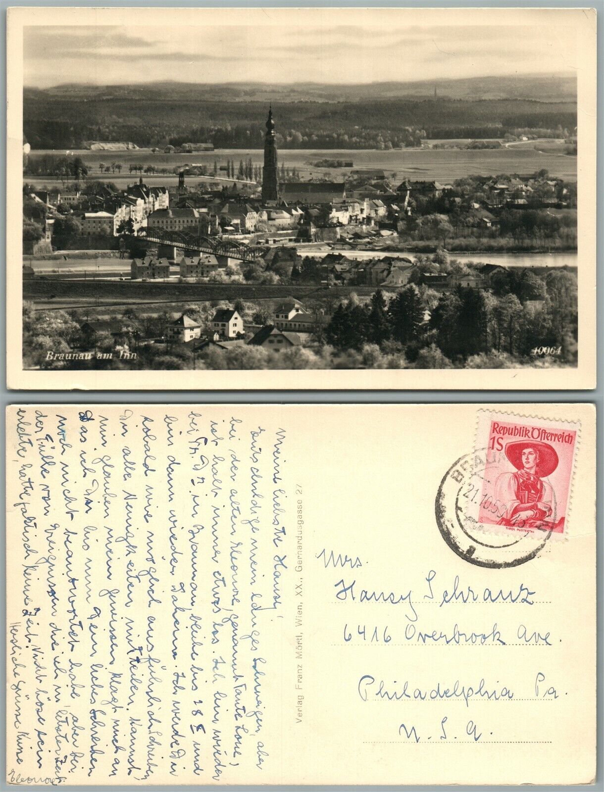 BRAUNAU AM INN AUSTRIA 1950 VINTAGE REAL PHOTO POSTCARD w/ STAMP RPPC