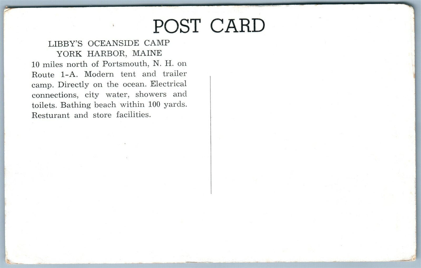 YORK HARBOR ME LIBBY'S OCEANSIDE CAMP VINTAGE POSTCARD