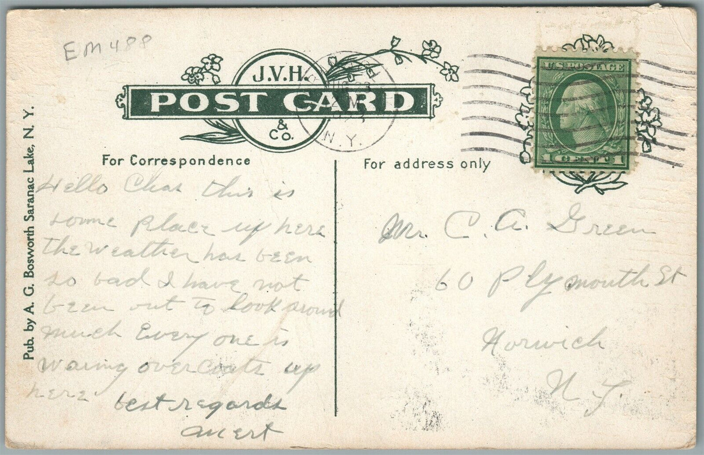 SARANAC LAKE NY RAILROAD STATION RAILWAY TRAIN DEPOT ANTIQUE POSTCARD