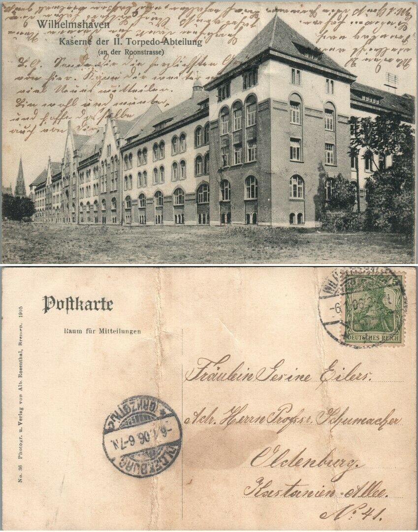WILHELMSHAVEN ROONSTRASSE KASERNE DER TORPEDO-ABTEILUNG GERMAN ANTIQUE POSTCARD